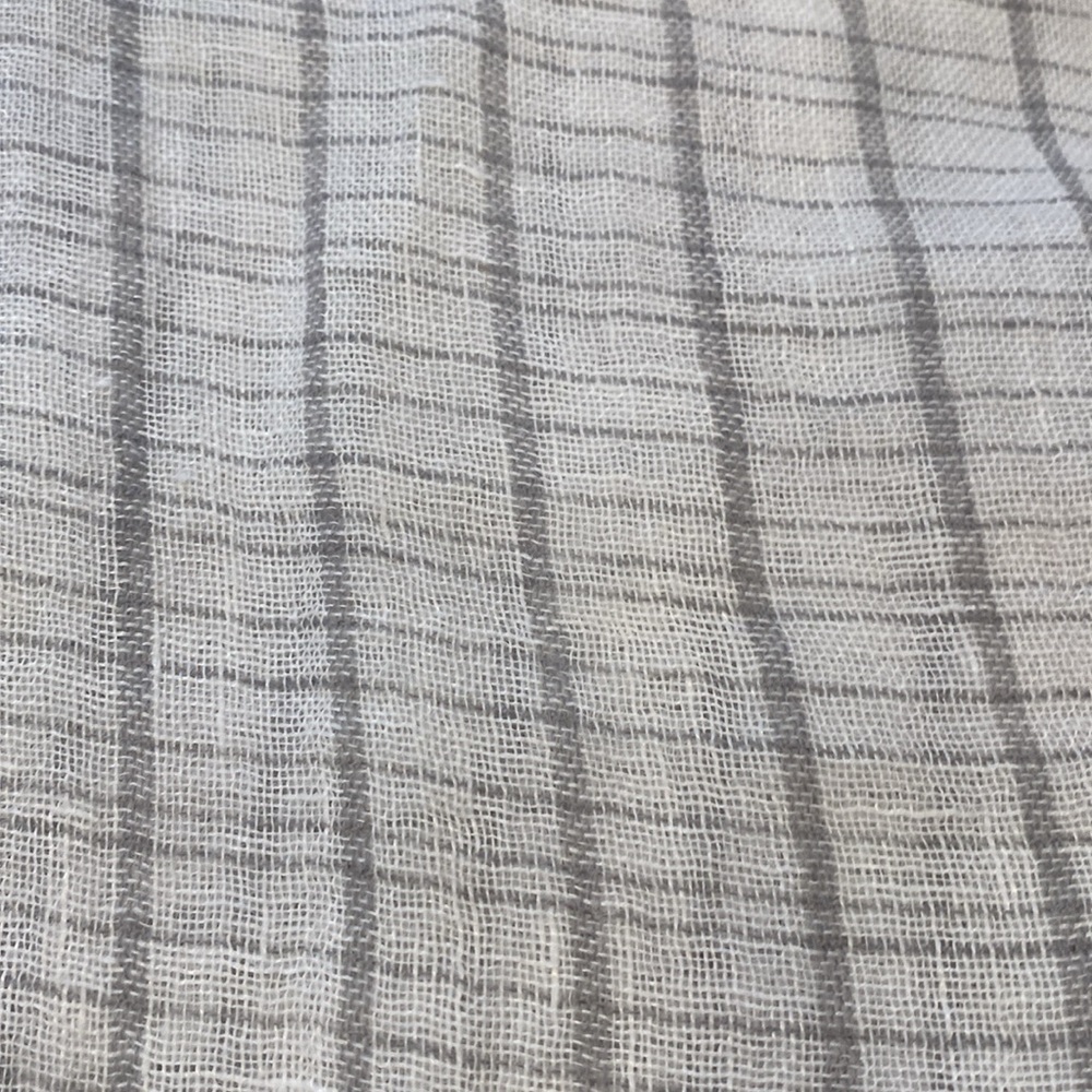 Eileen Fisher White Linen Popover Tunic with Gray Stripes and  3/4 Sleeves - Picture 7 of 11